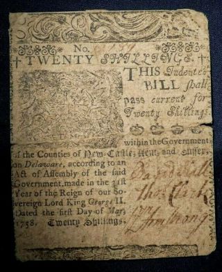 1758 Twenty Shilling Note - Scarce - Note