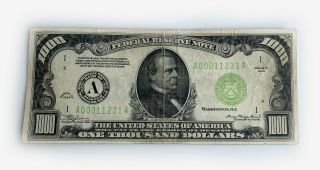 $1000 Federal Reserve Note Bank Of Boston 1934 Series One Thousand Dollar Bill