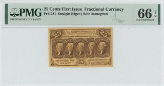 25c First Issue Fractional Currency Fr 1281 Pmg Gem 66 Epq