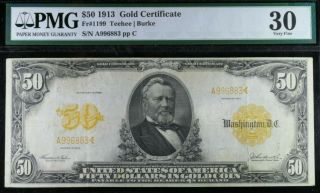 1913 $50 Gold Certificate Fr 1199 Very Fine Pmg 30