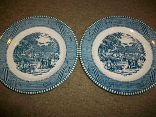 Set Of 2 Royal Currier And Ives Blue Bread & Butter Plates " Harvest " 6 1/4 "