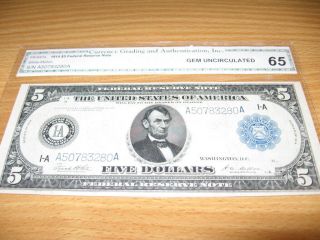 1914 $5 Five Dollar Federal Reserve Note Fr - 847a - Very