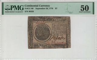 September 26 1778 Continental Currency Note Cc - 80 $7 Pmg About Unc 50 (034)