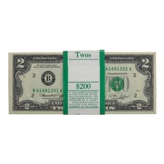 100 Uncirculated $2 Two Dollar Bills From Bep - In Bep Bundle Strap