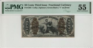 50 Cents Third Issue Fractional Currency Fr.  1364 Justice Pmg About Unc 55