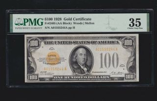 Us 1928 $100 Gold Certificate Fr 2405 Pmg 35 Ch - Vf (- 244)