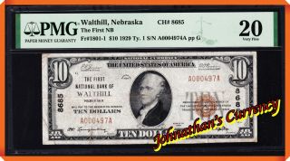 Jc&c - Fr.  1801 - 1 1929 $10 First Nb Of Walthill,  Nebraska 8685 - Vf 25 By Pmg