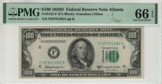 1950 D $100 Federal Reserve Note Atlanta Fr.  2161 - F Top Pop Pmg Gem Unc 66 Epq