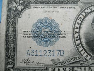 FR.  282 1923 $5 FIVE DOLLARS “PORTHOLE” SILVER CERTIFICATE 4