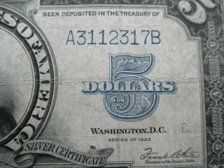 FR.  282 1923 $5 FIVE DOLLARS “PORTHOLE” SILVER CERTIFICATE 5