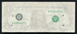 1995 $1 One Dollar Frn Federal Reserve Note “insufficient Inking Error” Vf