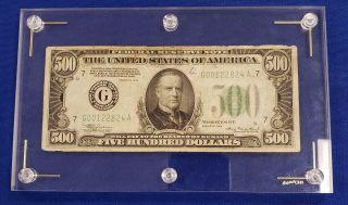 1934 Us $500 Federal Reserve Note Chicago Fr 2201g Pen Front Tape Top Back 9026