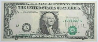U.  S.  1985 $1 Federal Reserve Note Major 3rd Print Shift Error - Au
