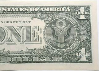 U.  S.  1985 $1 Federal Reserve Note Major 3rd Print Shift Error - AU 6