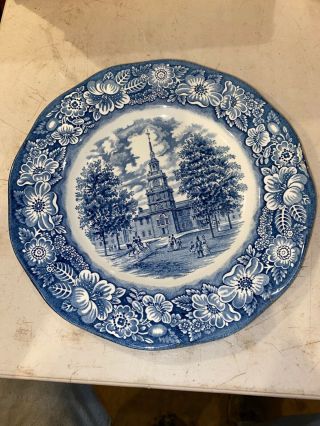 Vintage Staffordshire Liberty Blue Independence Hall Dinner Plate,  10 Inch (md)