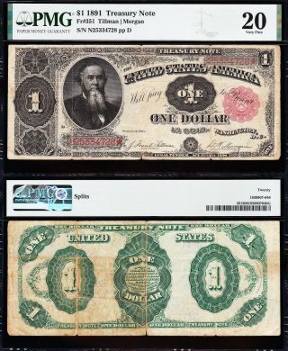 Vf Graded 1891 $1 " Stanton " Treasury Note Pmg 20 B25334728