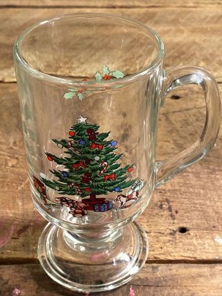 Spode Christmas Tree Clear Glass Irish Coffee Mug W/ Handle - 5 1/2” Tall