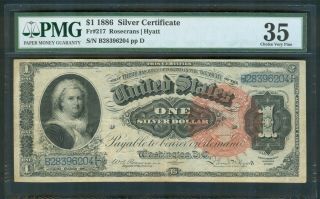 Series 1886 Martha Washington $1 Silver Certificate,  Pmg Choice Vf 35