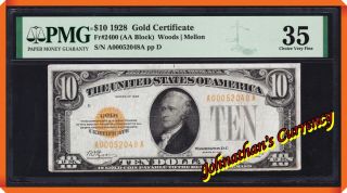 Jc&c - Fr.  2400 Series Of 1928 $10 Gold Certificate - Very Fine 35 By Pmg.