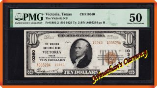 Jc&c - Fr.  1801 - 2 Series Of 1929 $10 Nb Of Victoria,  Tx 10360 - Au 50 By Pmg