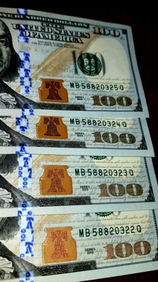 Us $100 One Hundred Dollar×4 Bills 4 Consecutive Serial Us Money & Currency.