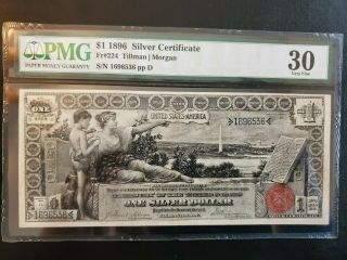 1896 $1 Educational Silver Certificate Fr 224.  Great Color.  Pmg 30