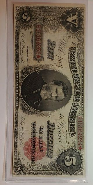1891 Cir.  U.  S.  $5 Dollar Treasury Note General Thomas,  Bruce/roberts,  Fr.  364