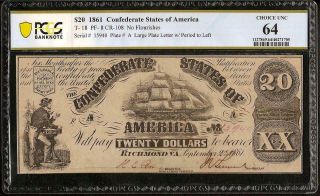 1861 $20 DOLLAR CONFEDERATE STATES CURRENCY CIVIL WAR NOTE MONEY T18 1st PCGS 64 2