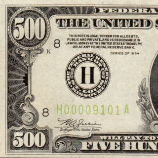 4 Digit Lgs 1934 $500 St.  Louis Five Hundred Dollar Bill 1000 Fr.  2201h 00009101a