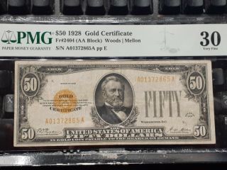 Pmg Vf 30 $50 Gold Certificate Fifty Dollar Bill Fr.  2404 A01372865a