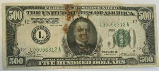 1928 Gold $500 Fed Reserve Five Hundred Dollar San Francisco Ca Gold Note $$