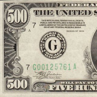 1934 Chicago $500 Five Hundred Dollar Bill 1000 Fr.  2201 G00125761a