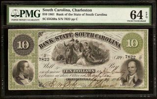 LARGE 1861 $10 DOLLAR SOUTH CAROLINA BANK NOTE CURRENCY PAPER MONEY PMG 64 EPQ 4