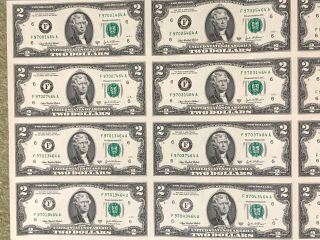 2003 Series A $2 Two Dollar Federal Reserve Notes Uncut Sheet Of 32 BEP Issue 2