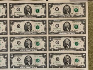 2003 Series A $2 Two Dollar Federal Reserve Notes Uncut Sheet Of 32 BEP Issue 4