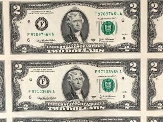 2003 Series A $2 Two Dollar Federal Reserve Notes Uncut Sheet Of 32 BEP Issue 6
