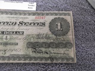 1862 $1 Legal Tender Large Note - 1st Year of Notes.  F - 17A.  Decent Note For Age 5