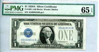 2 1928 A $1 Silver Certificate Consecutive Serial Numbers Pmg Ms - 65 Epq