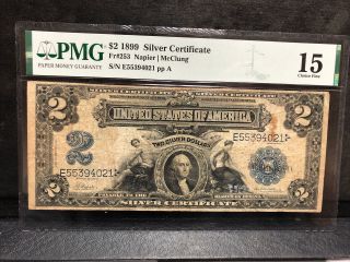 1899 Pmg 15 $2 Silver Certificate Large Note Fr - 253 Choice Fine