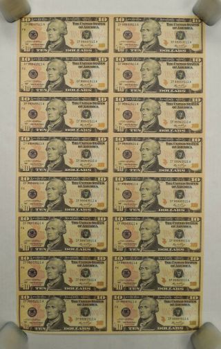 2006 - Uncut U.  S.  Currency Sheet - 16 X $10 Bills - Federal Reserve Notes