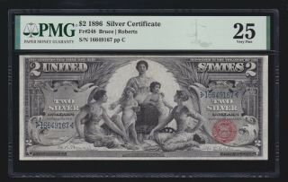 Us 1896 $2 Education Silver Certificate Fr 248 Pmg 25 Vf (167)