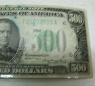 1934 A LAMINATED $500.  00 Federal Reserve Note - VF - XF with Details F00072715 A 3