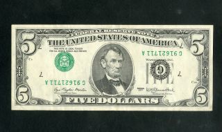 Us Paper Money 1977 $5 Federal Reserve Note Inverted Overprint Error