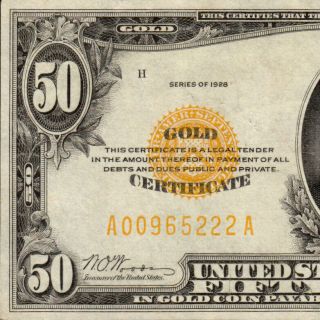 Gorgeous 1928 $50 Gold Certificate Fifty Dollar Bill 500 Fr.  2404 A00965222a