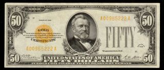 Gorgeous 1928 $50 Gold Certificate Fifty Dollar Bill 500 Fr.  2404 A00965222A 2