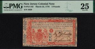Nj - 182 " Bees On Back " Pmg Vf25 £3 Mar.  25,  1776 Jersey Colonial Currency