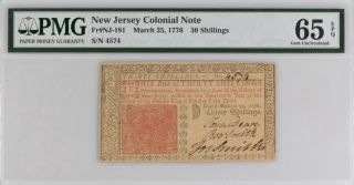 Jersey Colonial Note Fr Nj - 181 March 25,  1776 30s Pmg 65 Epq Scarce Gem