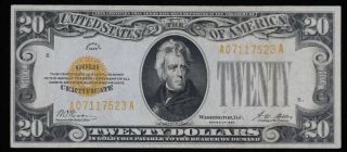 1928 $20 Gold Certificate Us Paper Money Note Extra Fine