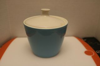 Vintage sugar bowl with lid pretty blue color chipped on lid top 3
