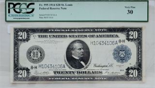 1914 $20 Federal Reserve Note St.  Louis | Pcgs Currency - Very Fine 30